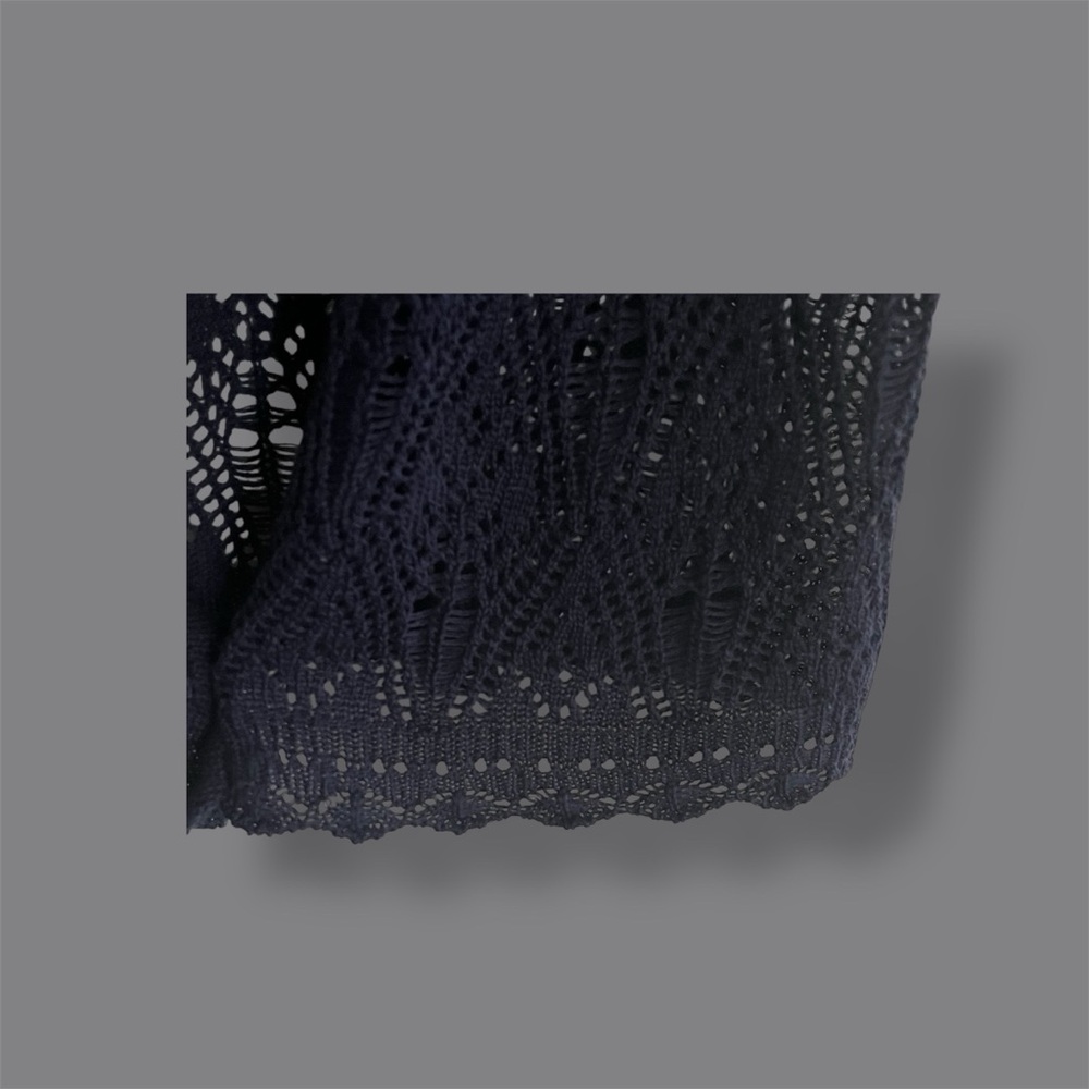 Two-One-Two New York Crocheted See-Thru Deep Navy-Blue Mini Sweater-Jacket New - Picture 6 of 8